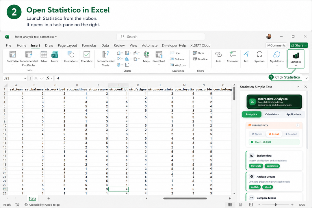 Step 2: Select data range in Excel for analysis