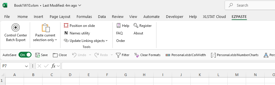 EzPaste Excel Menu
